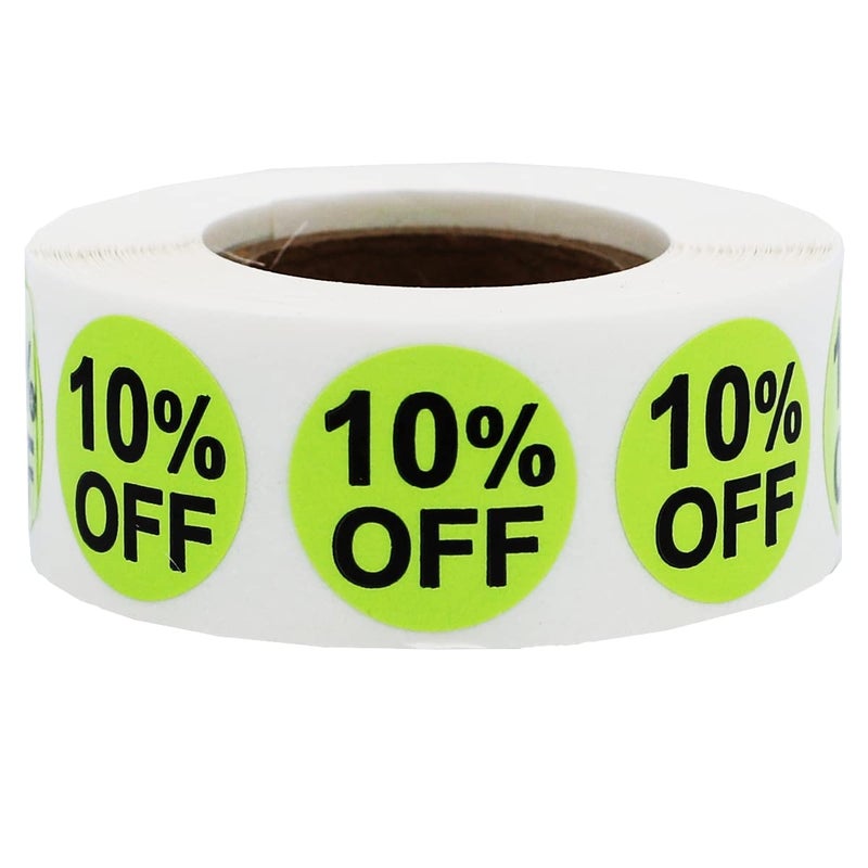 InStockLabels.com InStockLabels 10% Green Stickers for Retail, 500 Labels per Roll, 3/4" Round â€“ Stickers for Promotion & Inventory Event, Easy Peel Tags, Semi-Gloss Adhesive, Apparel-Safe, Residue-Free - Image 1